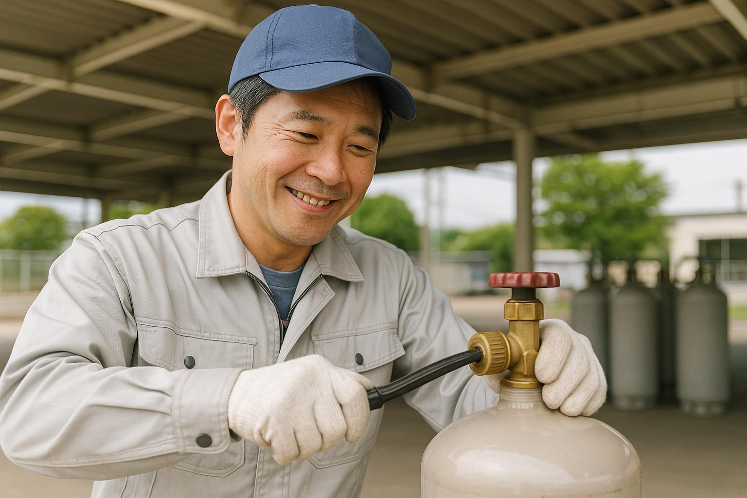 【前橋市】ガス容器のバルブ取り付け、検査