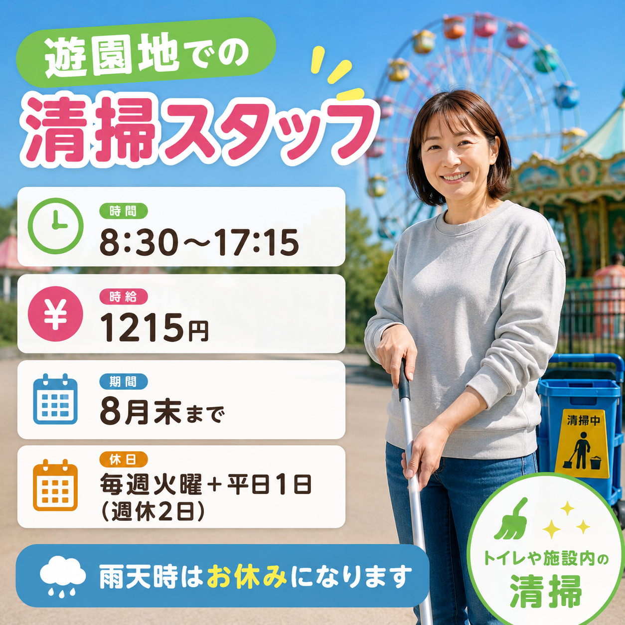 【８月末までの期間限定】遊園地の園内清掃